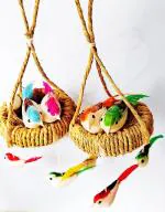 Teeoocheeoo Birds Nest Hanging Artificial Pack of 2 Chidiya Ka Ghosla Made Sabai Grass