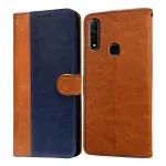 Casotec Premium Leather Kickstand Wallet Flip Case Cover with Magnetic Closure for Oppo A31 - Camel and Blue