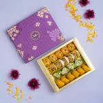 THE SWEET BLEND Indulgent Mithai Box | 500g | Assorted Mithai | Cranberry Cassata, Butterscotch Almond, Pista Pizza, Saffron cup