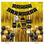 Party Midlinkerz Black and Golden Happy Birthday Decoration Kit (57 Pcs)