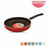 Navrang Red Aluminium Non-Stick Straight Fry Pan with Stainless Steel Lid 23 cm