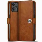Fastship OnePlus Nord CE 2 Lite 5G Flip Cover | Full Body Protection | Inside Pockets & Stand | Wallet Stylish Button Magnetic Closure Book Cover Leather Flip Case for OnePlus Nord CE 2 Lite 5G - Executive Brown
