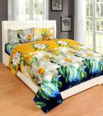 N G Products 3D Polycotton Double bed bedsheet with two Pillow cover_Size-88*88 inch ( White Flower Design)