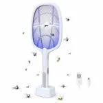 Homeleven 2 in 1 UV Light Mosquito Racket Bat with Base Stand USB Charging Mosquito Killer Bat with UV Light - Multicolor