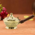 Puja N Pujari Aarti Sambrani Stand & Loban Dhoop Burner Brass with Wooden Holder