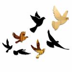 VAH-Kya Bat Hai !! Birds Acrylic Golden and Black Colour Decorative Wall Mirror Set For Bathroom Wash Basin Living Room Bedroom Drawing Room