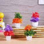 Dekorly Plastic Multicolor Small Artificial Multicolor Flowers In Pot (Pack Of 4)