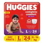 Huggies Complete Comfort Dry Pants Large (L) Size Baby Diaper Pants, 24 count, with 5 in 1 Comfort