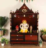 DZYN Furnitures Divine Home Large Floor Rested Pooja Mandir without Door (Brown Gold)
