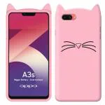 Indiacase Oppo A3s Pink Slim Silicone, Rubber Cat Design, Wireless Charging Compatible Cases & Covers, Display Size-12 mm, 14 x 7 x 5 mm