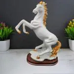 HUENISH Gold Plated Horse Statue Showpiece Figurine Home Decor Item (White-Golden, 0103W)