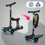 NHR 2 IN 1 Sit & Stand Kids Kick Scooter-Seat, LED Light, Scooter for Kids-Black (Capacity 18kg)