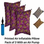 PM Square's Air Inflatable Travel Printed Pillow P3 with Pump for Train, Bus, Camping, Hostel