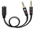 WETEK 3.5mm Stereo 2 Male to 1 Female Y-Splitter AUX Cable with Separate Headphone/Earphone/Microphone- Black