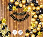 Hemito Foil Black.,Gold Combo Of Birthday Balloons Decoration With Light Kit Items Combo (Set Of 92)