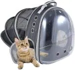 QpetsSide Door Design Cat Cage, Expandable Cat Backpack Carrier, Transparent Capsule Air Breathable Transparent Carrier Backpack for Travelling,Ourdoor Use