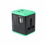 MX 4 in 1 Universal Travel Adapter with 2 USB Ports, Built-in Fuse & Surge Protector, International Conversion Plug Used Worldwide with Multi Type Power Outlet USB 2.1A, 100-250V, Green - (*MX-4024D-1)