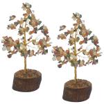 Divya Mantra Crystal Tree Feng Shui Gemstone Home Decor Crystals Healing Gem Stones Natural Bonsai Fortune Good Luck For Office Golden Wire Set of 2 Trees 7 Chakra - Multicolor