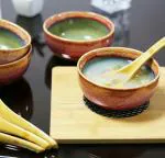 LA TABLEWARE Ceramic Soup Bowl with Spoon in Pink Studio Pattern, 300 ml (Set of 4)