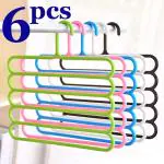 Inditradition 5 Layer Pant Cloth Hanger, Wardrobe Hanger | Space Saving Multi-Layer Design, Assorted Colour, Plastic (Pack of 6)