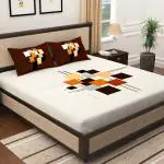Story@Home White & Brown Premium 100% Cotton King Bedsheet with 2 Pillow Covers 270 x 270 cm