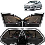 Kingsway Car Magnetic Sun Shades Curtains for Hyundai Xcent, Model Year : 2013 - 2017, Zips in Front Window, Color : Black, Cotton Mesh, Complete Set of 4 Piece