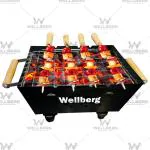 Wellberg Rectangle Black Cast Iron Charcoal Grill barbeque with Wooden Handle & 4 skewers 30 x 18 cm