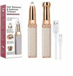 RIYUZONE Eyebrow Trimmer for Women, 2 in 1 Rechargeable Facial Hair Remover with Replaceable Heads, Professional Painless Personal Hair Removal Eyebrow Razor with Indicator Lights, Rose Gold (GOLD)