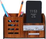 RAVARIYA GRAPHICS 3 Compartments wooden Desk Organizer Pen And Pencil Holder Stand (Brown)