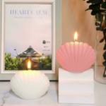 CANDLE_CABINETS (Pack of 2) Seashell Scented Candles Aesthetic Trendy Candles Hand Poured Soy Wax Candle Handmade Shell Shape Candle Freesia Seashell Candle for Danish Pastel Room Deco