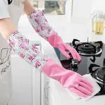 Whinsy Reusable Rubber Latex Pvc Flock Lined Long Sleeves Elbow Length Hand Gloves For Kitchen Dish Washing, Cleaning, Gardening, Laundry And Sanitation And Lab Work 2 Piece