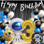 House of Banter Astronaut Theme 3rd Birthday Decoration - 45 Balloons, 5pc Astronaut Foil, 1 Black Curtain, 1 Banner, 3 No Balloon (Space Astronaut Third Birthday Theme Decoration for Boys / Kids / Girls )