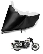 Auto Hub Bike Body Cover for Royal Enfield Classic 350 , Dustproof UV Protection water resistant Custom Fit Cover-(Black-White )