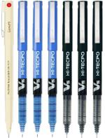 Pilot Hi-Tecpoint 05 and V5 Extra Fine Point Liquid Ink Pen | Tip Size - 0.5 MM | Unique Dimple Tip Technology | Ink Colour - 1 05 Red, 3 V5 Blue and 3 V5 Black | Pack of 7