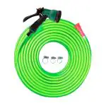 Cinagro 15 Meter 0.5 inch Heavy Duty PVC Garden Hose Pipe with 8 Mode Spray Gun, Tap Adapter & 3 Clamps, Lightweight, Durable & Flexible, Water Pipe for Garden, Garden Pipe (49.2 feet, Light Green)