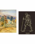 DECOR ADVENTURES Cattle in Countryside and Dandi-March by Nandlal Bose Wall Painting 14 x 18 inch (Set of 2)