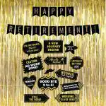 Festiko 14Pcs Happy Retirement Decoration Combo (12Pcs Photo Booth Props, Happy Retirement Photo Banner, 3Ftx6Ft Golden Foil Curtains) Multi Color
