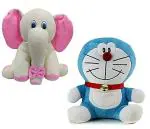 LVS TOYS - White Elephant & Doraemon Soft Toy for Kids, Children & Girls Playing Teddy Bear in Size of 30 & 26cm Long