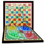 ZS PRIME Wooden Ludo Game with Snakes Ladders Combo with 1 Set for All Games Coins(12x12 Inch) (Ludo & Snakes Ladders)