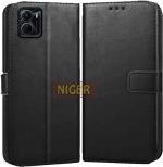 Niger Vivo Y16 Black Artificial Leather Scratch Resistance Vintage Mobile Flip Cover with Holder (17148)