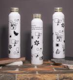 NIPAN Set-3 Plastic Food Grade Fridge Water Bottle, White Printed BPA Free Water Bottle for Office, Home, School (1 Liter)