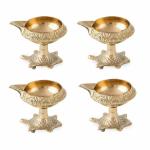 Samy Collectibles Curated With Love Gold Brass Kuber Tortoise Deepak On Stand Diya Oil Lamp For Puja Home, 2.25 Inch (Set Of 4)