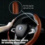 MIZZEO CAR Steering Wheel Cover Safe for Men and Women, Carbon Fiber Texture Non-Slip Car Accessory (Carbon Brown) Compatible with Range Rover SV