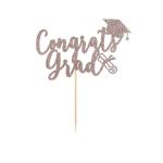 Festiko Congrats Grad Cake Topper, Glitter Card In Rose Gold For Cake Decoration, Birthday, Anniversary, Engagement, Graduation