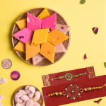Dessert Drama Premium Sweet Gift Box Flavored Kaju Katli (Rose, Kesar/Saffron, Plain, and Mango) - 400 gm Kaju Katli Sweet Box With 2 Rakhi Combo Set Brother Gift Rakshabandhan/Rakhi Sweeets