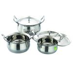 JVL Silver Stainless Steel Cookware And Serveware Essential Utensil Pot Handi Set With Lid 750ml, 1100ml, 1700ml (Pack of 3)