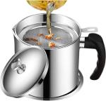 DP FASHION Stainless Steel Oil Filter Household Oil Pot-Oil Strainer Pot Grease Can Stainless Steel Cooking Grease Container,reuse Oil Storage Can Container with Removable Filter Anti-Scalding Handheld and Lid Cooking Oil,frying Oil(1 Pc)
