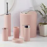 Kookee Acrylic Bathroom Accessories Set of 6 Pink Bath Set for Home
