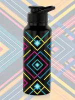 NIRLON Stainless Steel Single Walled Water Bottle 750ml, Water Bottles For Fridge, School,Gym,Home,office,Boys, Girls, Kids, Leak Proof (UV Printed Bottle, Geometric, Sipper Cap)