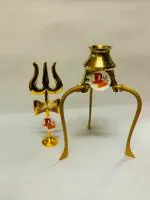 DARIDRA BHANJAN - Traditional Tripai Lota with Brass Trishul for Spiritual Rituals, Shivalingam Stand, Shivling stand for Jal abhishek, Shiv Trishul, Brass Lota for Puja Tripai for Jalabhishek of Shivling Decorative Showpiece- 12 cm Height.